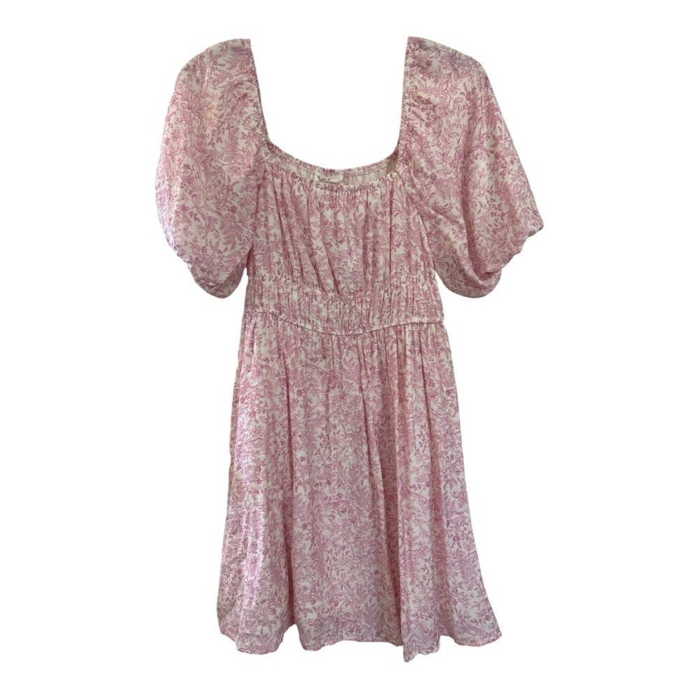 Pink Floral Puff-sleeve Dress